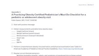 Pediatric Obesity Visit Checklist - Obesity Toolkit