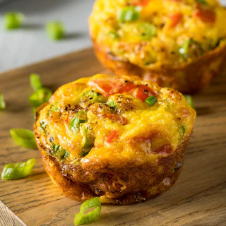 Homemade Healthy Breakfast Egg Muffins with Chives and Tomato